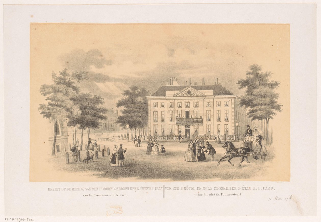 Ansicht vom Tournooiveld auf das Herrenlogement von Dordrecht in Den Haag um 1850 von Hendrik Wilhelmus Last (attributed to)