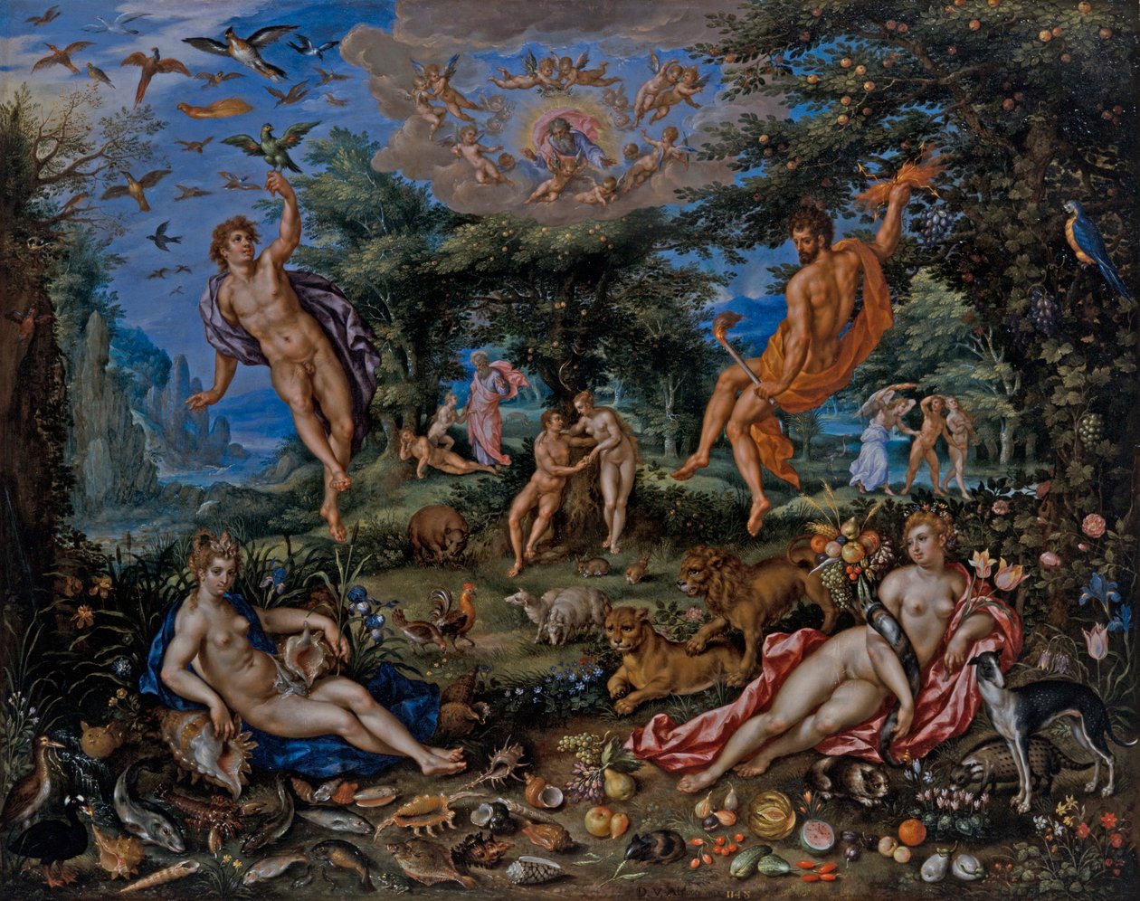 Die vier Elemente, mit Szenen aus der Genesis von Hendrik de & Alsloot Denis van (c.1573 1625/26) Clerck