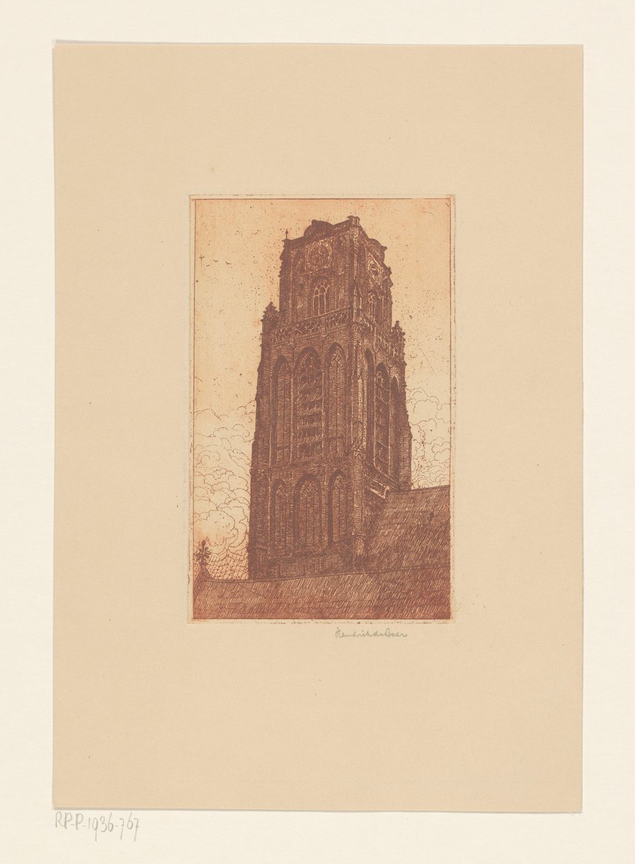 Studie eines Kirchturms von Hendrik de Boer (signed by artist)
