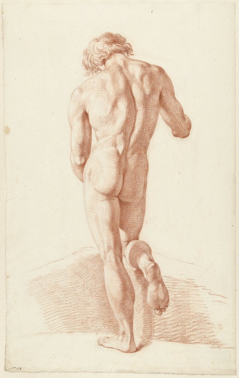 Stehender männlicher Akt, von hinten gesehen, auf das rechte Knie gestützt von Hendrik de Flines