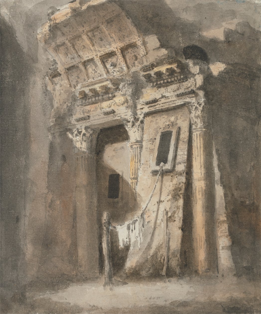Verfallener Torbogen mit Wäscheleine, möglicherweise in Rom von Heneage Finch fourth Earl of Aylesford