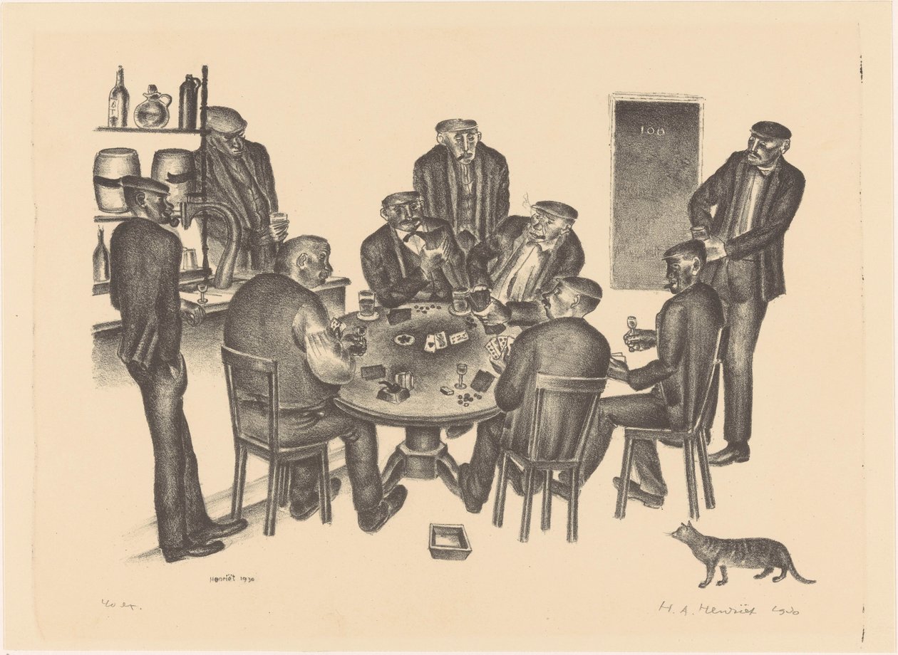 Kartenspielende Männer in einer Bar von Henk Henriët (signed by artist)
