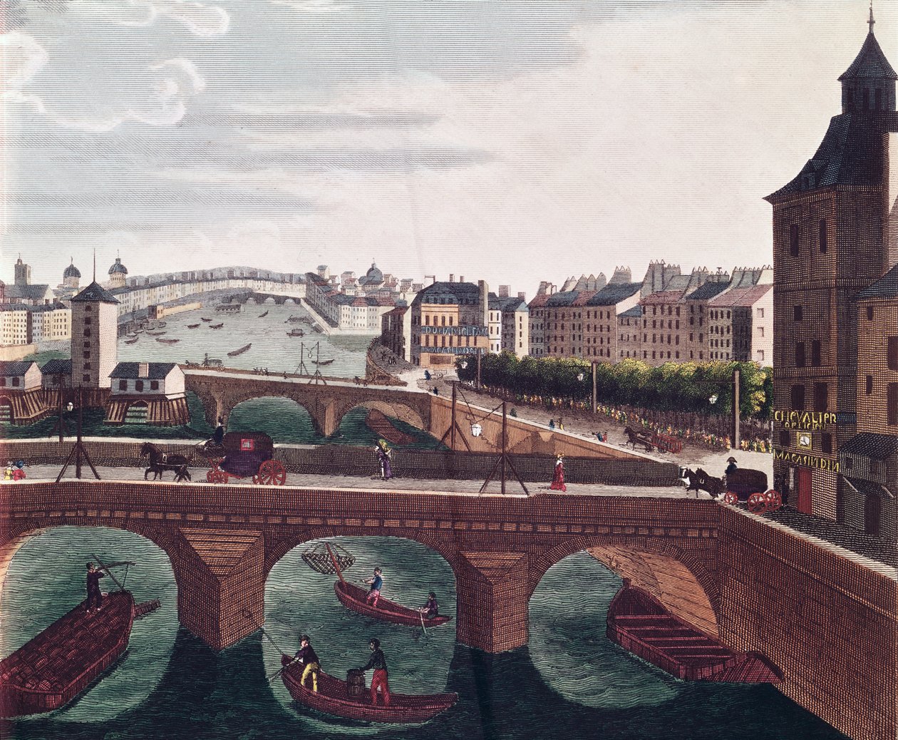Die Pont au Change und die Pont Notre Dame, ca. 1815-20 (Detail) von Henri Courvoisier-Voisin