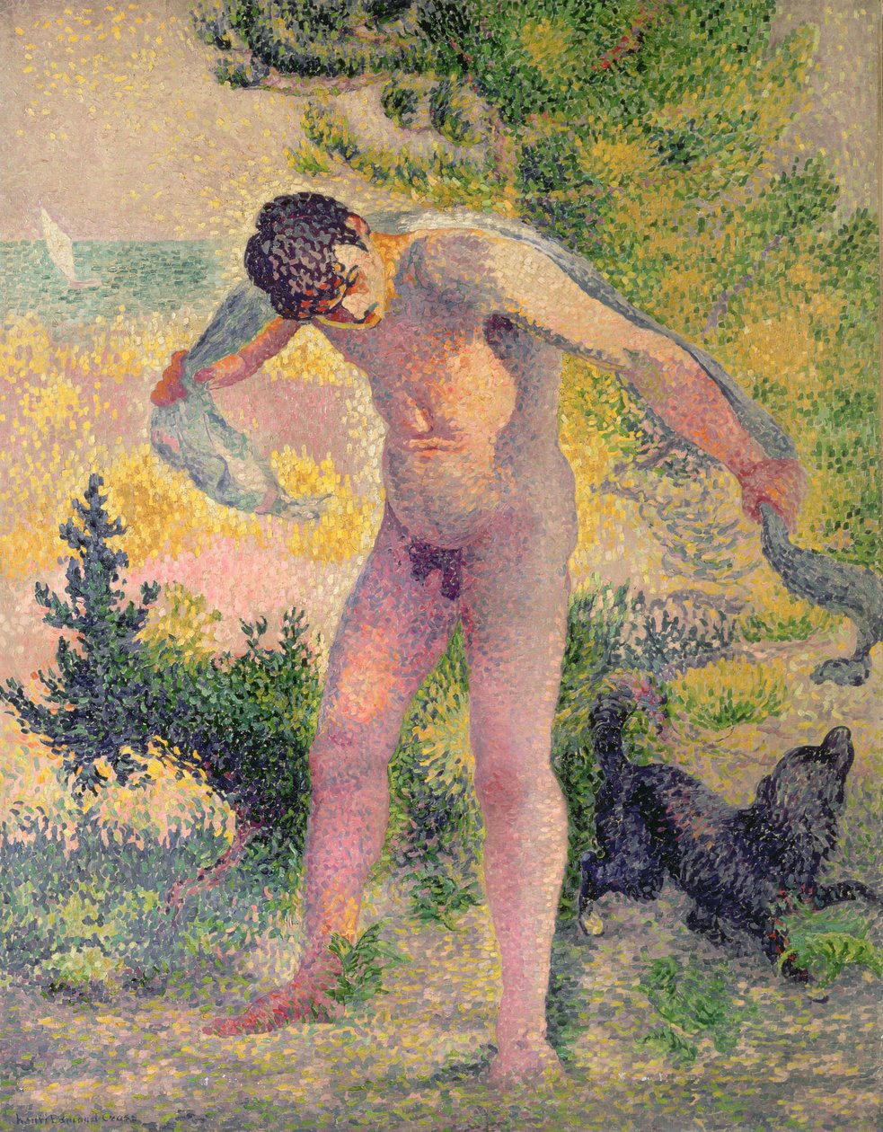 Badender trocknet sich in St. Tropez ab, 1893 von Henri Edmond Cross