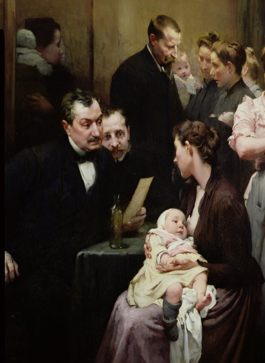 Der Tropfen Milch in Belleville: Dr. Variots Praxis, die Konsultation, 1903 (Detail) von Henri Jules Jean Geoffroy