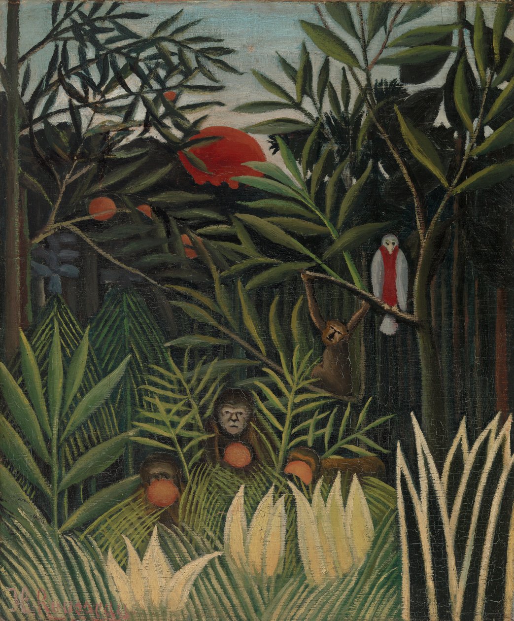 Affen und Papagei im Urwald von Henri Rousseau