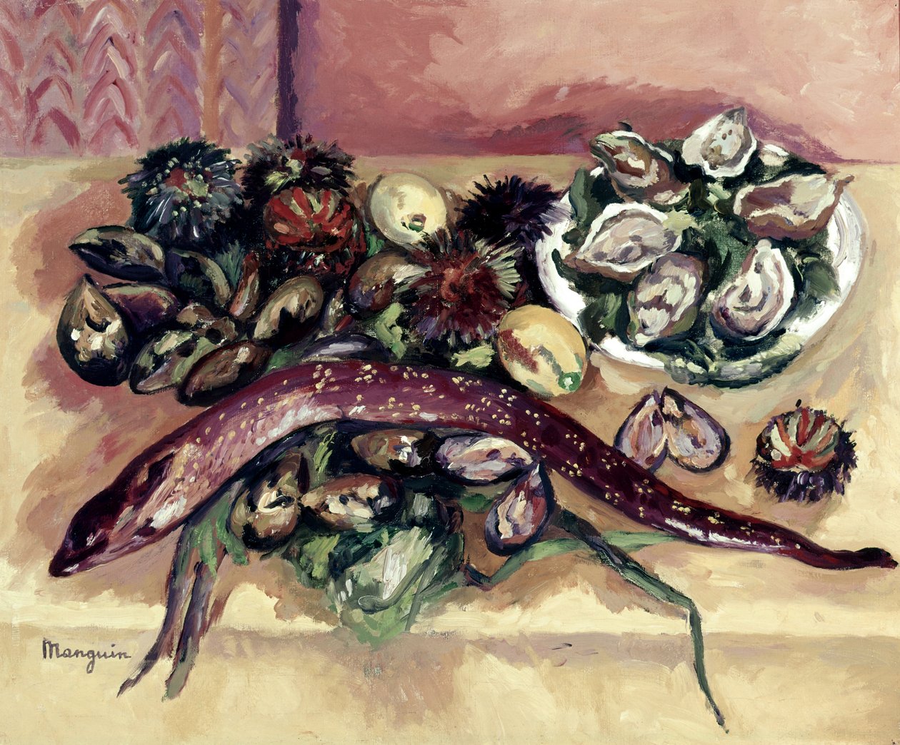 Stillleben mit Aal (Stillleben mit Seeigeln und Aal) von Henri Charles Manguin