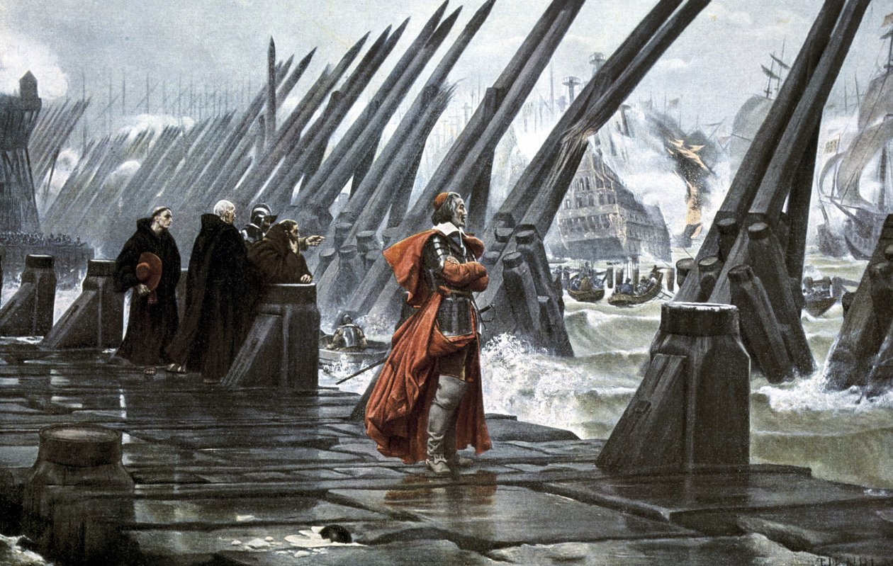 Kardinal Richelieu auf der Seemauer von La Rochelle von Henri Paul (after) Motte