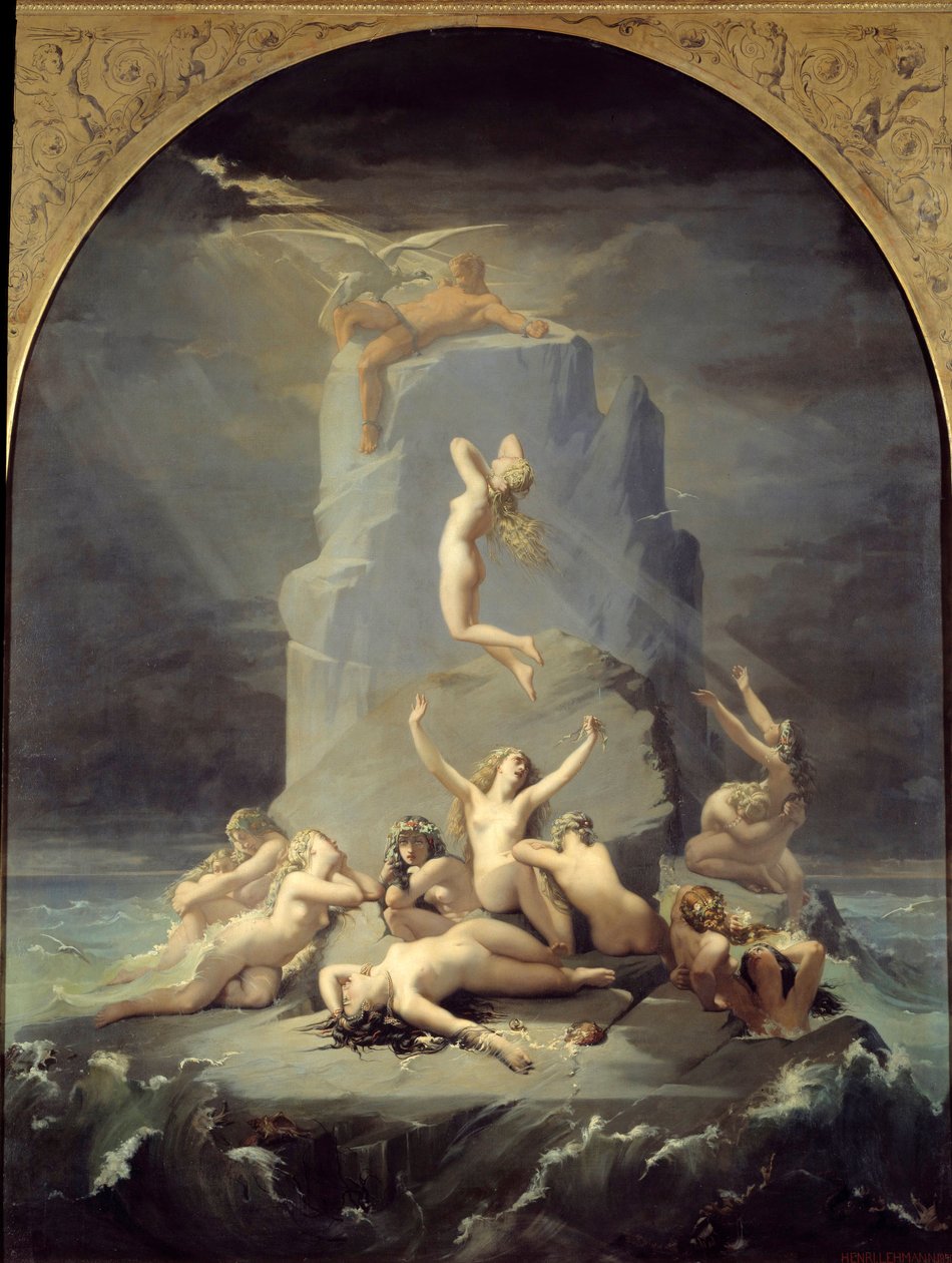 Verzweiflung der Okeaniden am Fuß des Felsens, an dem Prometheus angekettet ist von Henri Lehmann