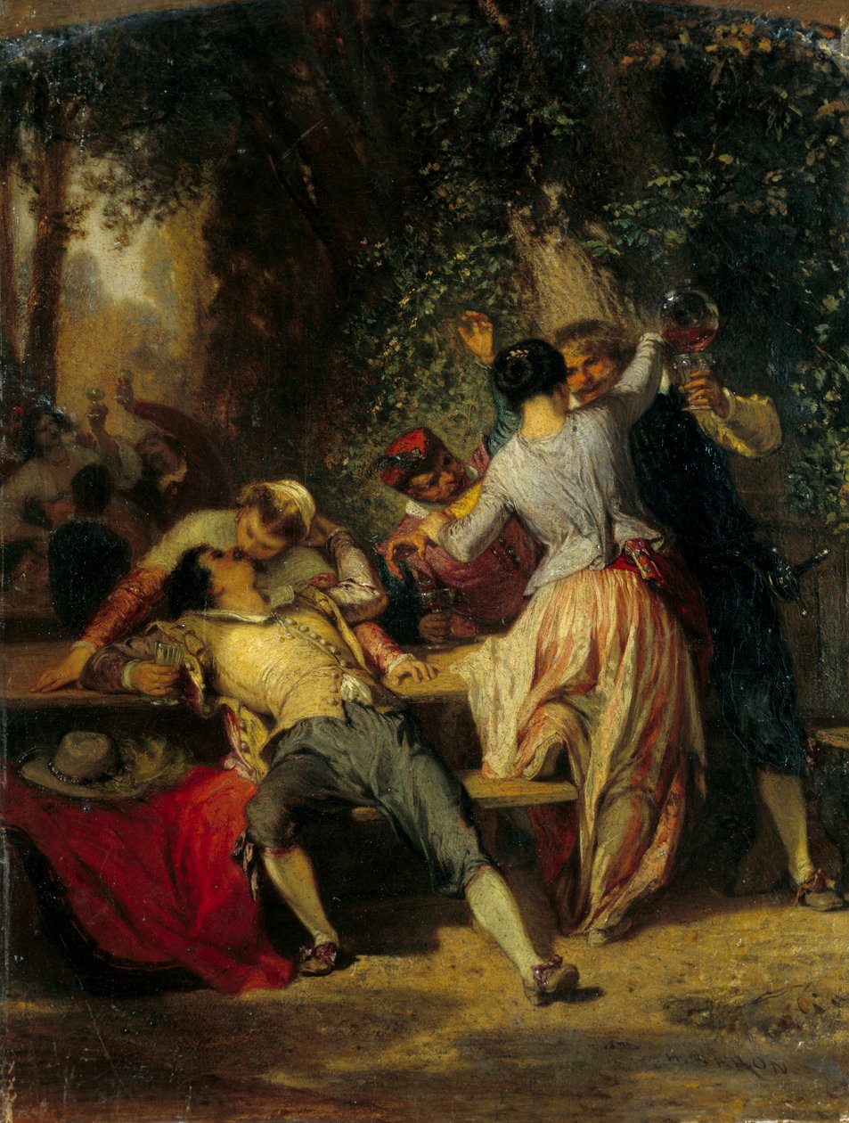 Kabarettszene Paare tanzen und küssen sich. Gemälde von Henri Baron (1816-1885) 19. Jahrhundert von Henri Baron