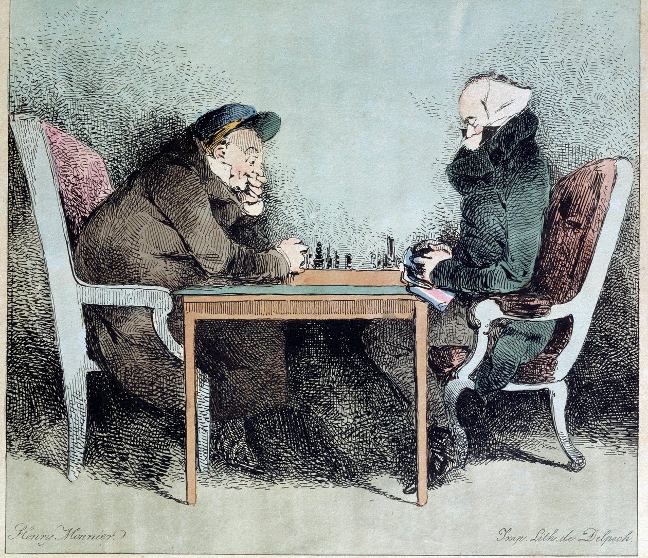 Schachspieler. Gravur von Henry Monnier (1805-1877) von Henri Bonaventure Monnier