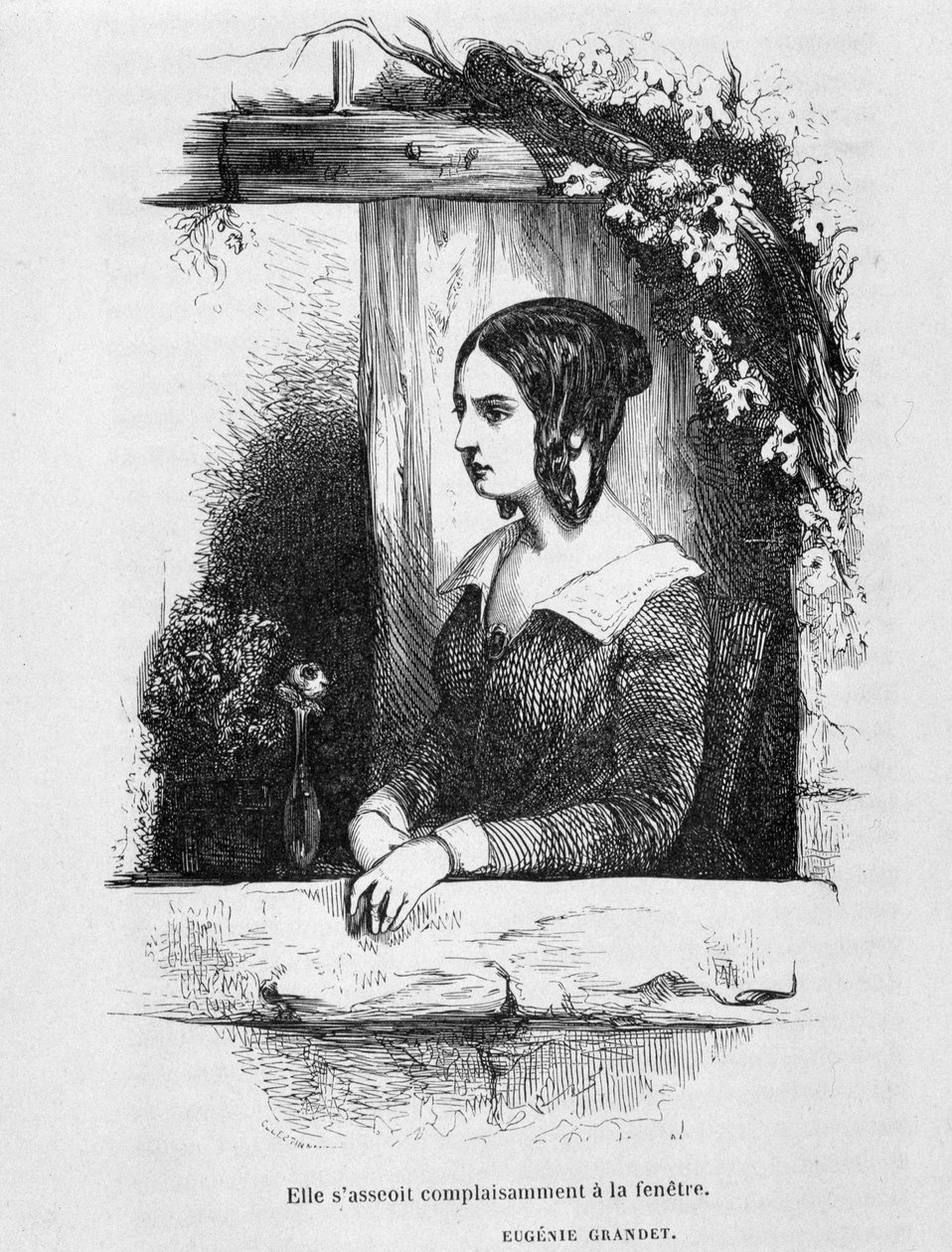 Eugénie Grandet am Fenster - in „Eugénie Grandet“ von Balzac, ill. Henri Monnier, Originalausgabe von 1843 von Henri Bonaventure Monnier