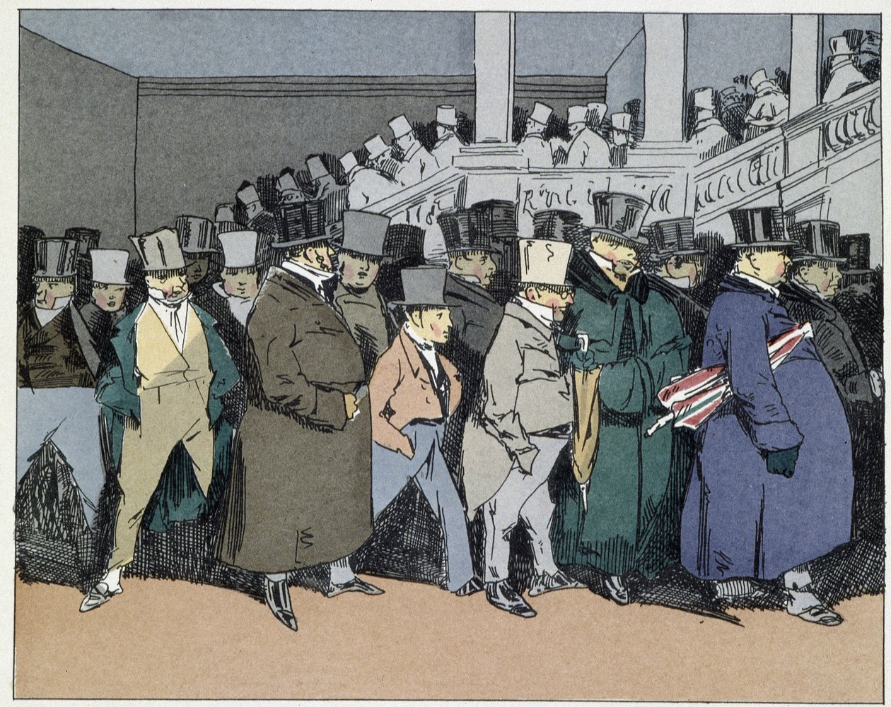 Vier Stunden: Angestellte verlassen, bis zum nächsten Tag vergessene bürokratische Angelegenheiten - in "Verwaltungssitten" von Henri Monnier von Henri Bonaventure Monnier
