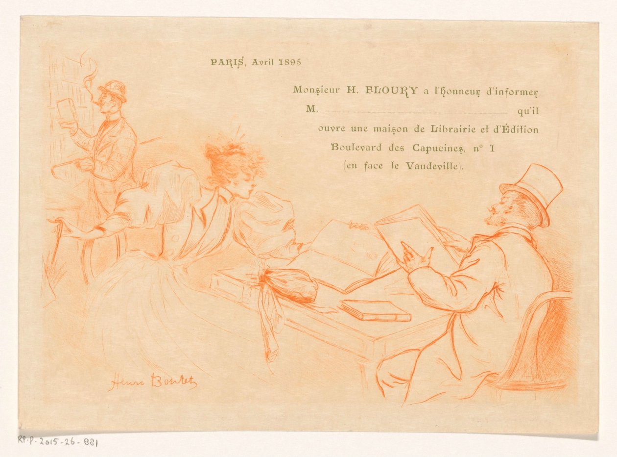 Ankündigung der Gründung der Buchhandlung und des Verlags von Henry Floury in Paris von Henri Boutet