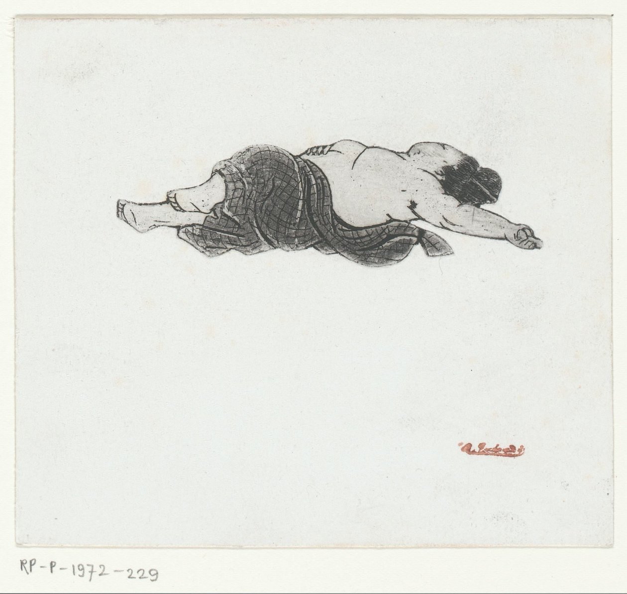 Liegende japanische Frau mit entblößtem Oberkörper von Henri Charles Guérard (attributed to)
