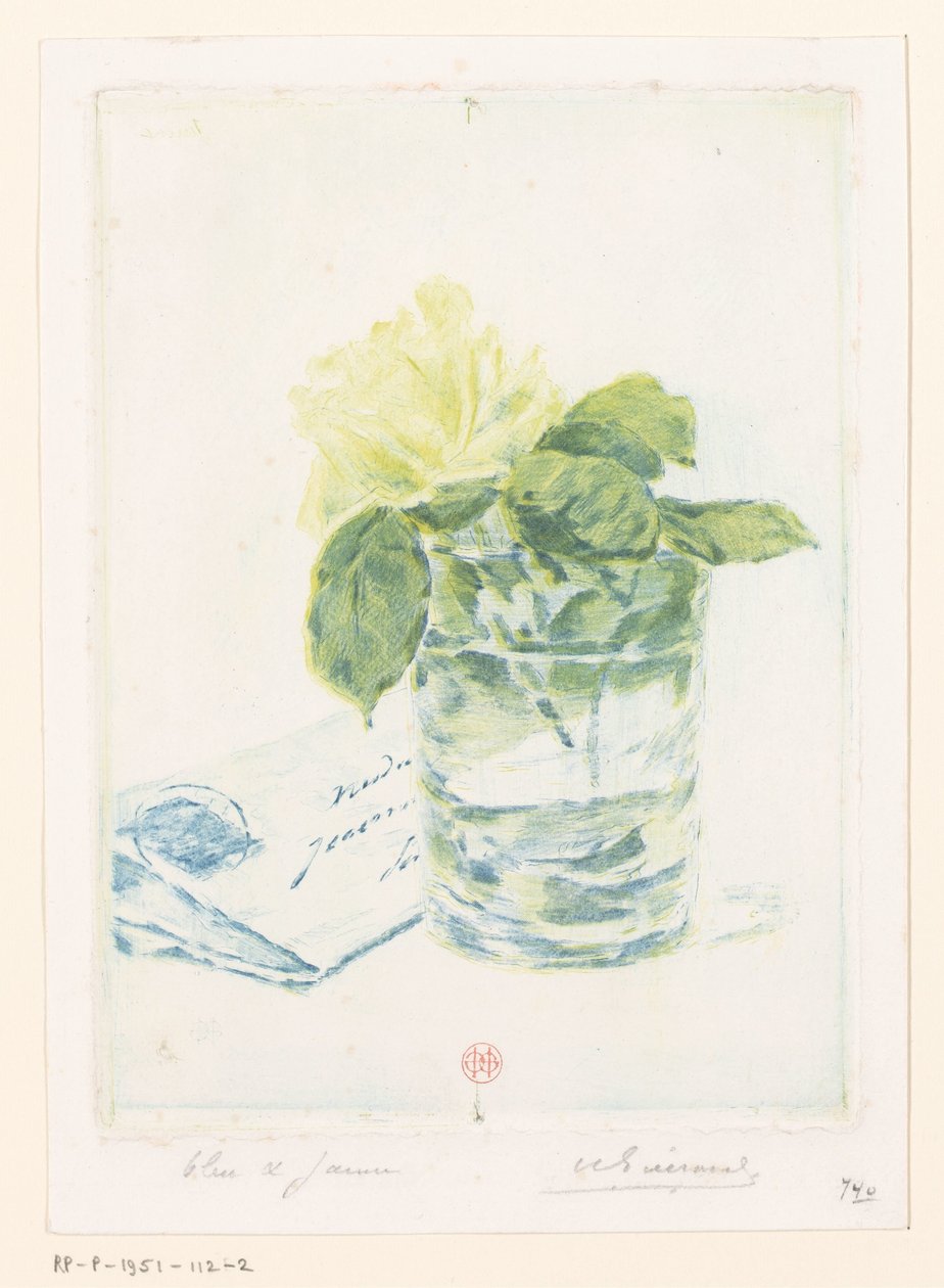 Brief neben einer Vase mit Rose von Henri Charles Guérard (signed by artist)