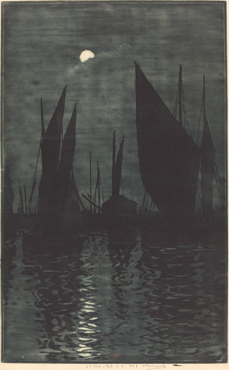 Mondlicht im Hafen von Dieppe von Henri Charles Guérard