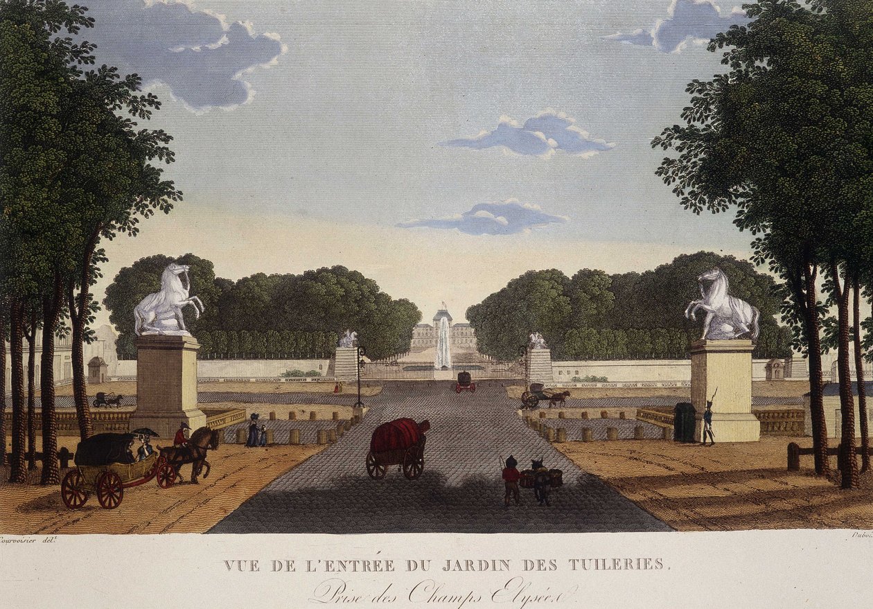 Eingang des Tuileriengartens, Ansicht der Champs-Elysées, ca. 1820 - in „Vues de Paris“ von Courvoisier von Henri Courvoisier Voisin