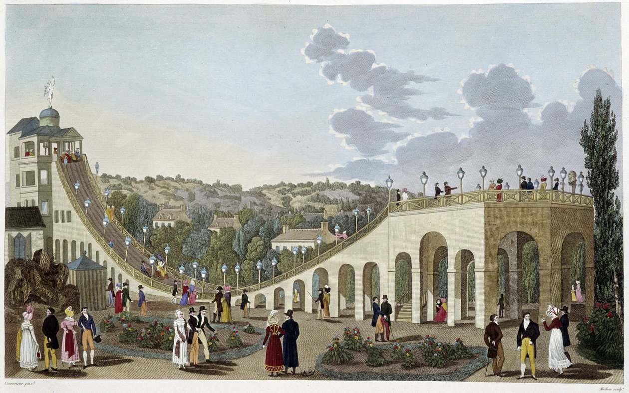 Blick auf die Berge von Belleville, um 1820 - in „Vues de Paris“ von Courvoisier von Henri Courvoisier Voisin