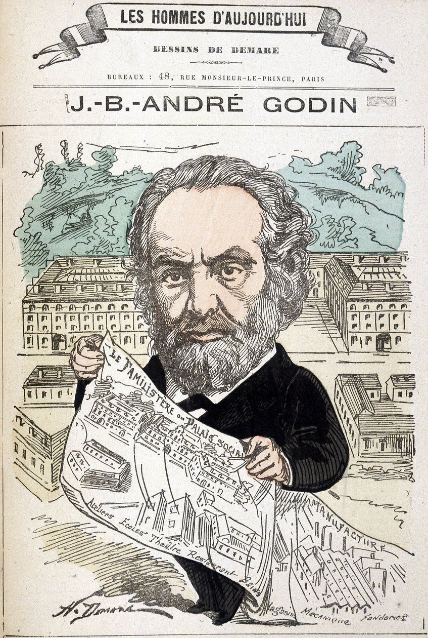 Jean Baptiste André Godin (1817-1888), Industrieller Gründer der Familie. Zeichnung von Demare In „Die Männer von heute“. von Henri Demare