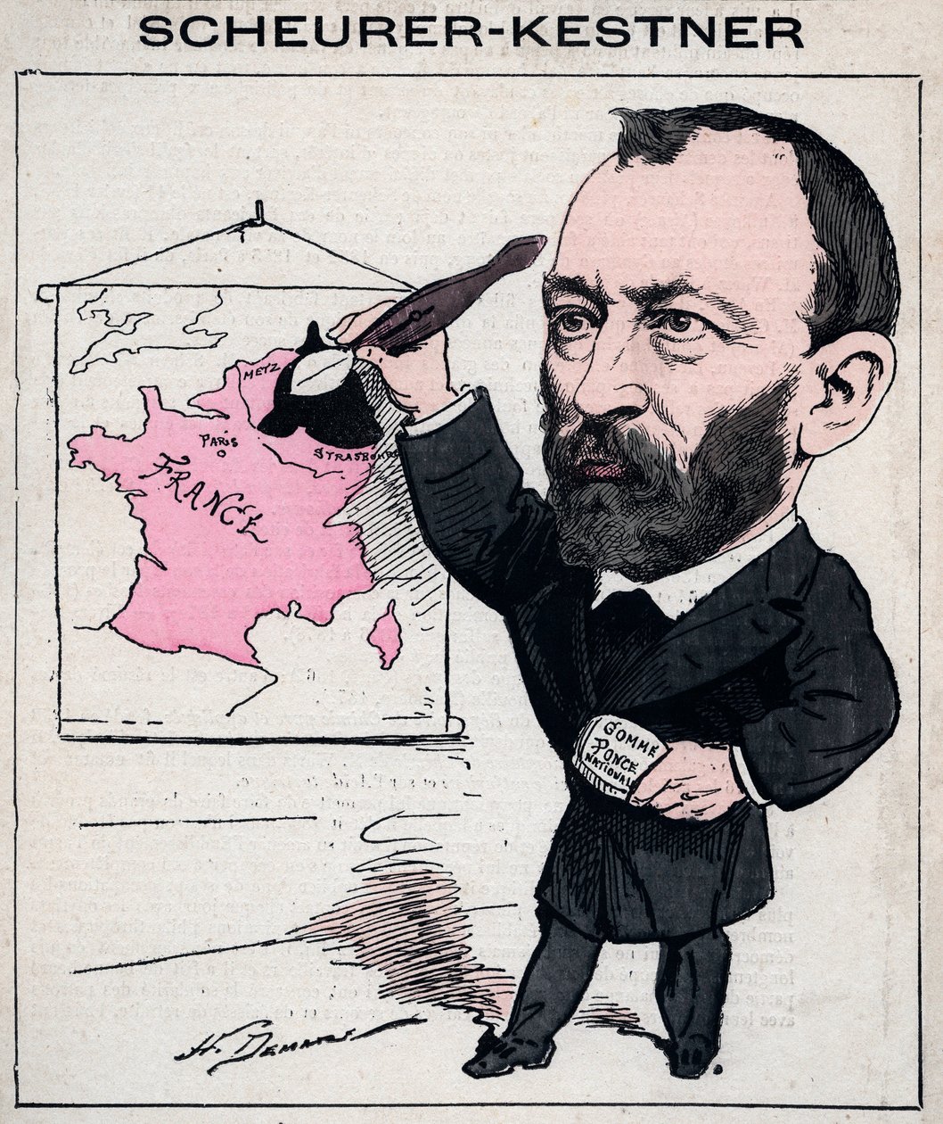 Porträt von Auguste Scherer-Kestner (Scheurer Kestner) (1833-1899) Chemiker, Industrieller und elsässischer Politiker - Karikatur von Henri Demare in „Les Hommes d