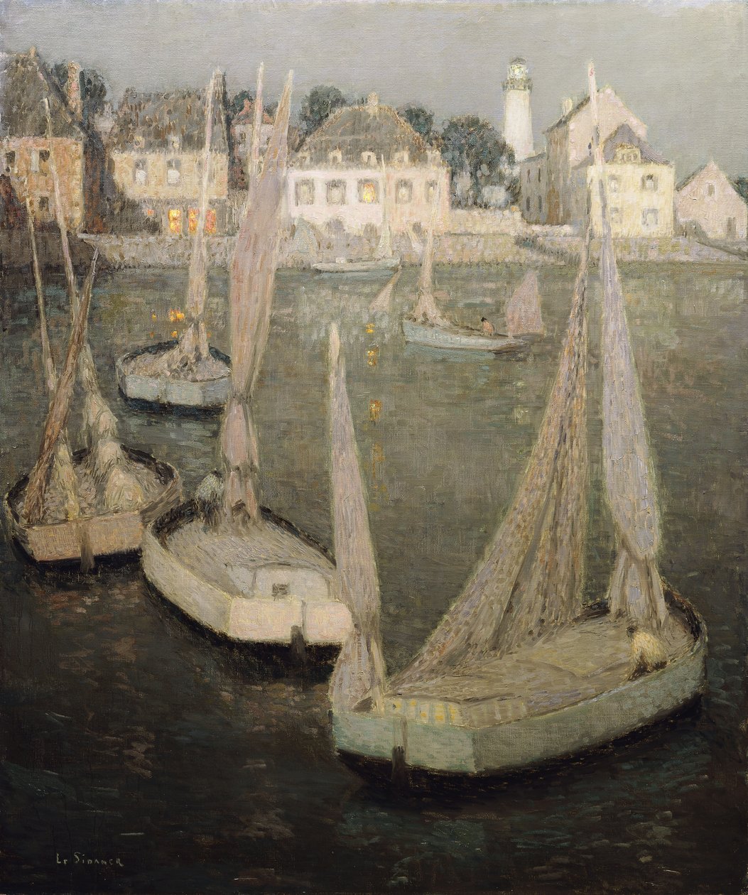 Bretonischer Hafen im Mondlicht von Henri Eugene Augustin Le Sidaner