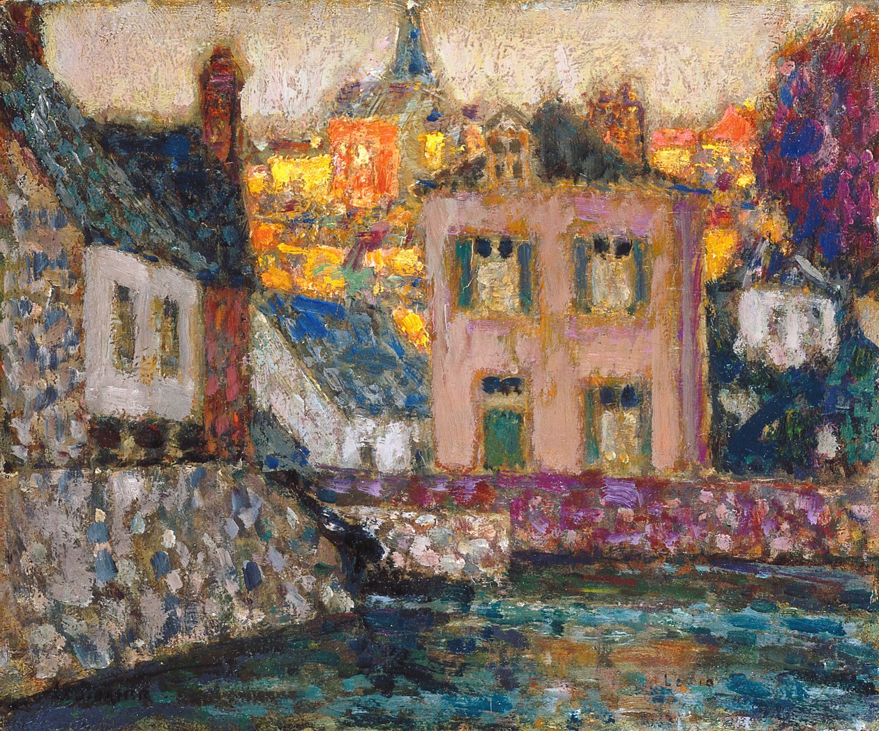 Studie Für Häuser Am Fluss Bei Fougères von Henri Eugene Augustin Le Sidaner