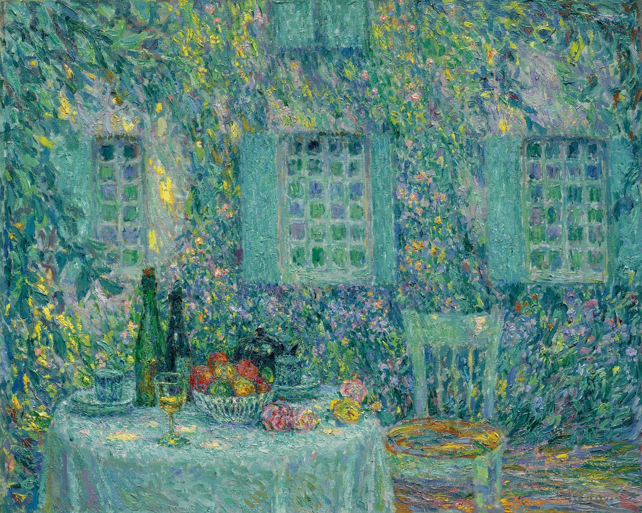 Der Tisch. Die Sonne auf den Blättern, Gerberoy von Henri Eugene Augustin Le Sidaner