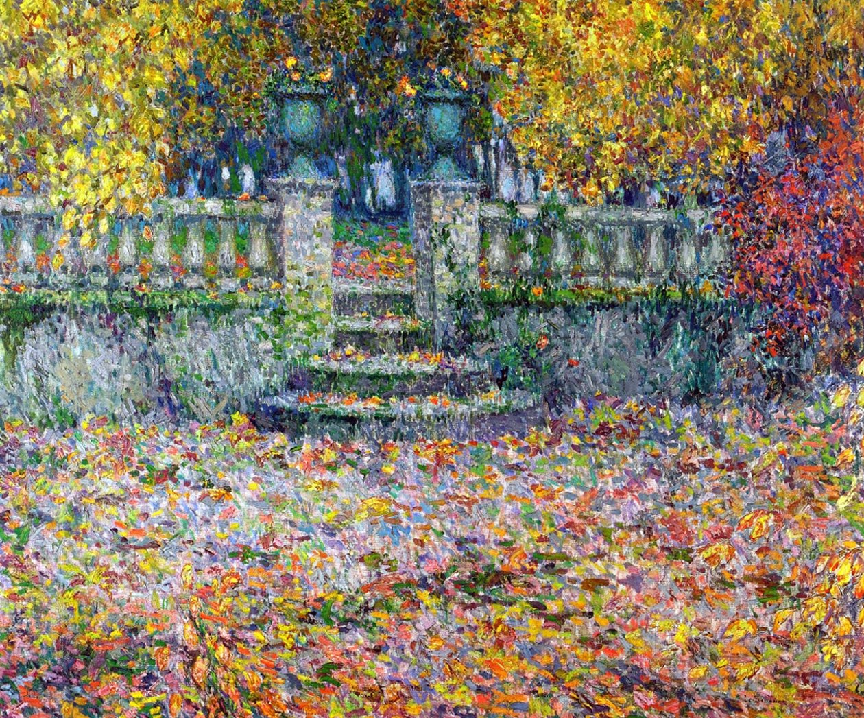Die Terrasse im Herbst, Gerberoy von Henri Eugene Augustin Le Sidaner