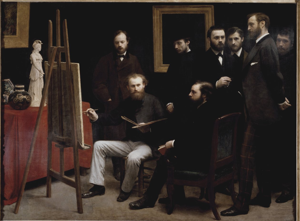 Eine Werkstatt in Batignolles (mit mehreren Porträts von Künstlern) (Öl auf Leinwand) von Ignace Henri Jean Fantin Latour