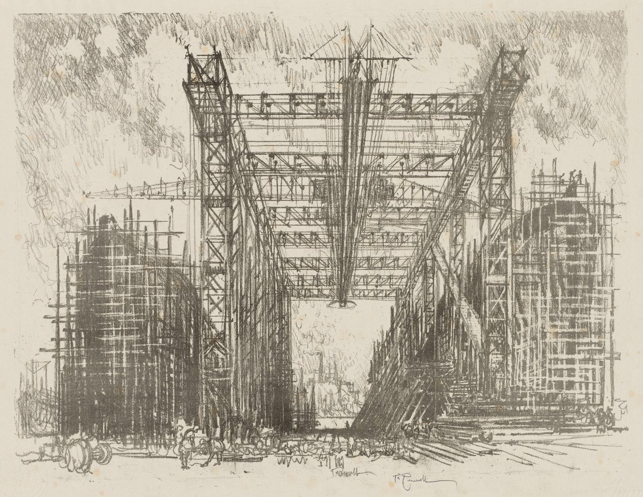 Englische Kriegsarbeit: Der Kran (Eine Handelswerft) von Ignace Henri Jean Fantin Latour
