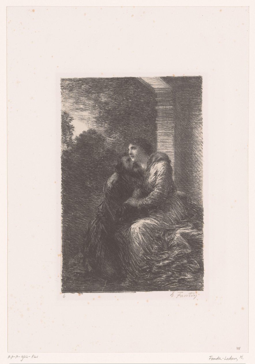Lohengrin und Elsa umarmen sich in der Brautsuite von Ignace Henri Jean Fantin Latour