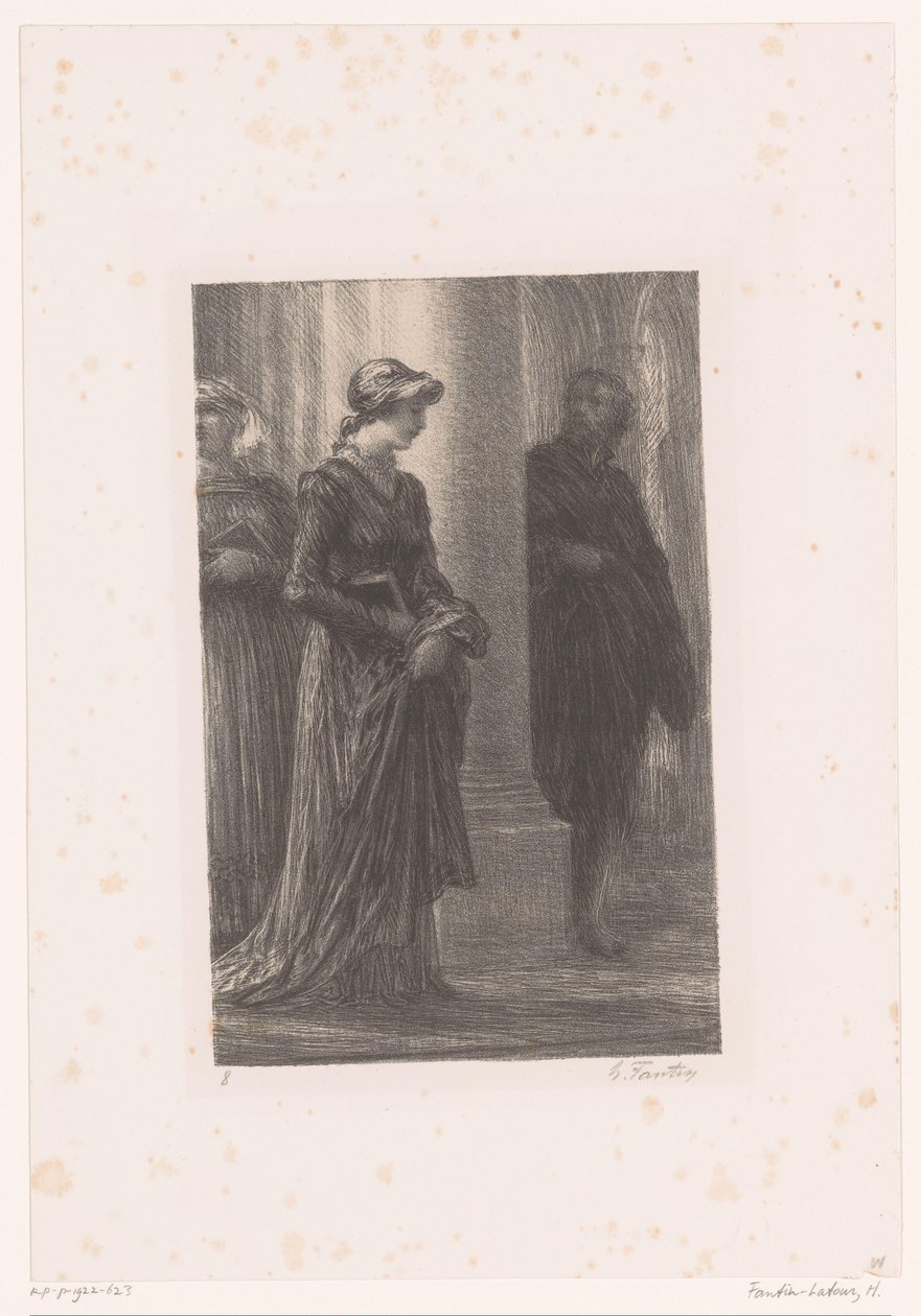 Walther von Stolzing bemerkt Eva Pogner in der Kirche von Ignace Henri Jean Fantin Latour