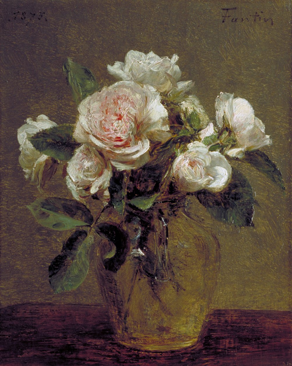 Weiße Rosen in einer Glasvase von Ignace Henri Jean Fantin Latour
