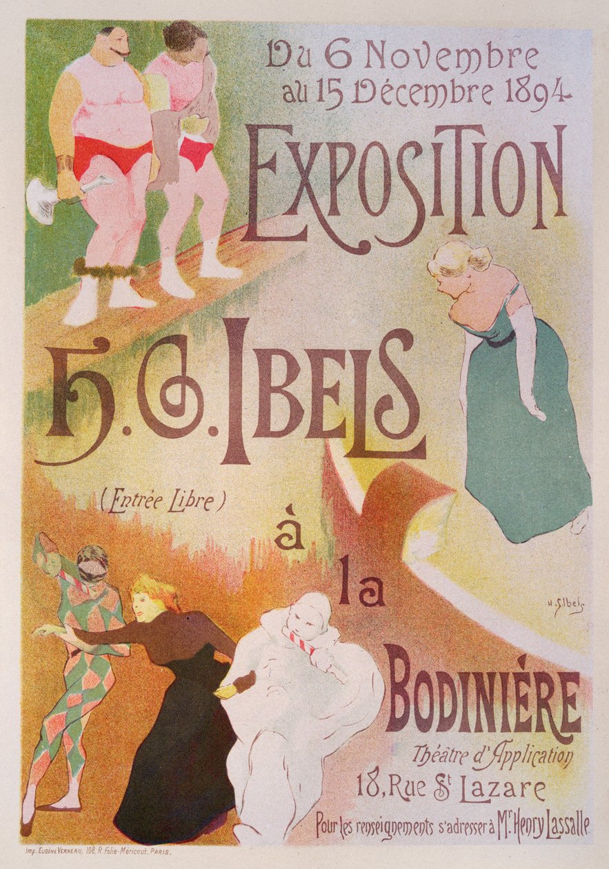 Reproduktion eines Plakats, das eine Ausstellung von H. G. Ibels in der Bodiniere, Rue St Lazare, Paris, 1894 bewirbt von Henri Gabriel Ibels
