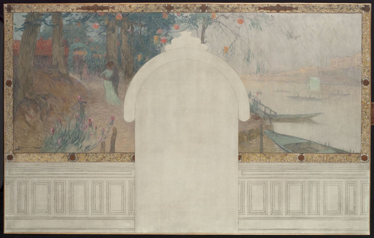 Skizze für das Rathaus von Asnières: Frühling. Die Seine bei Asnières, um 1900 von Henri Gaston Darien