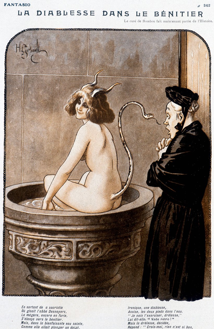 Der Teufel im Weihwasserbecken - von Henry Gerbault (1863-1930), in „Fantasio“ vom 01.02.1926 von Henri Gerbault
