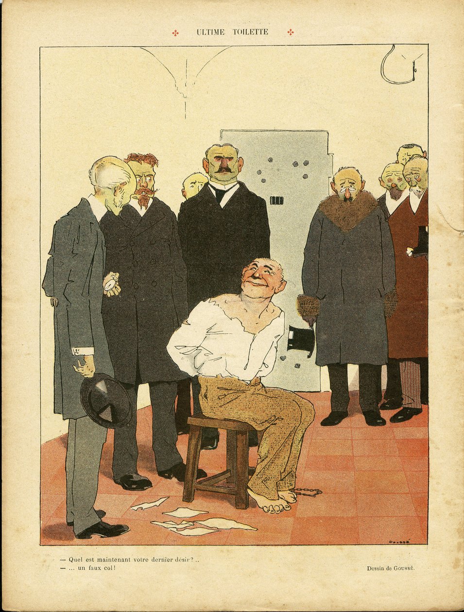 Illustration von Henri Gousse (1872-1914) in Le Rire, 27/03/09 - Letzte Toilette - Todesstrafe Hinrichtung Schafott von Henri Gousse