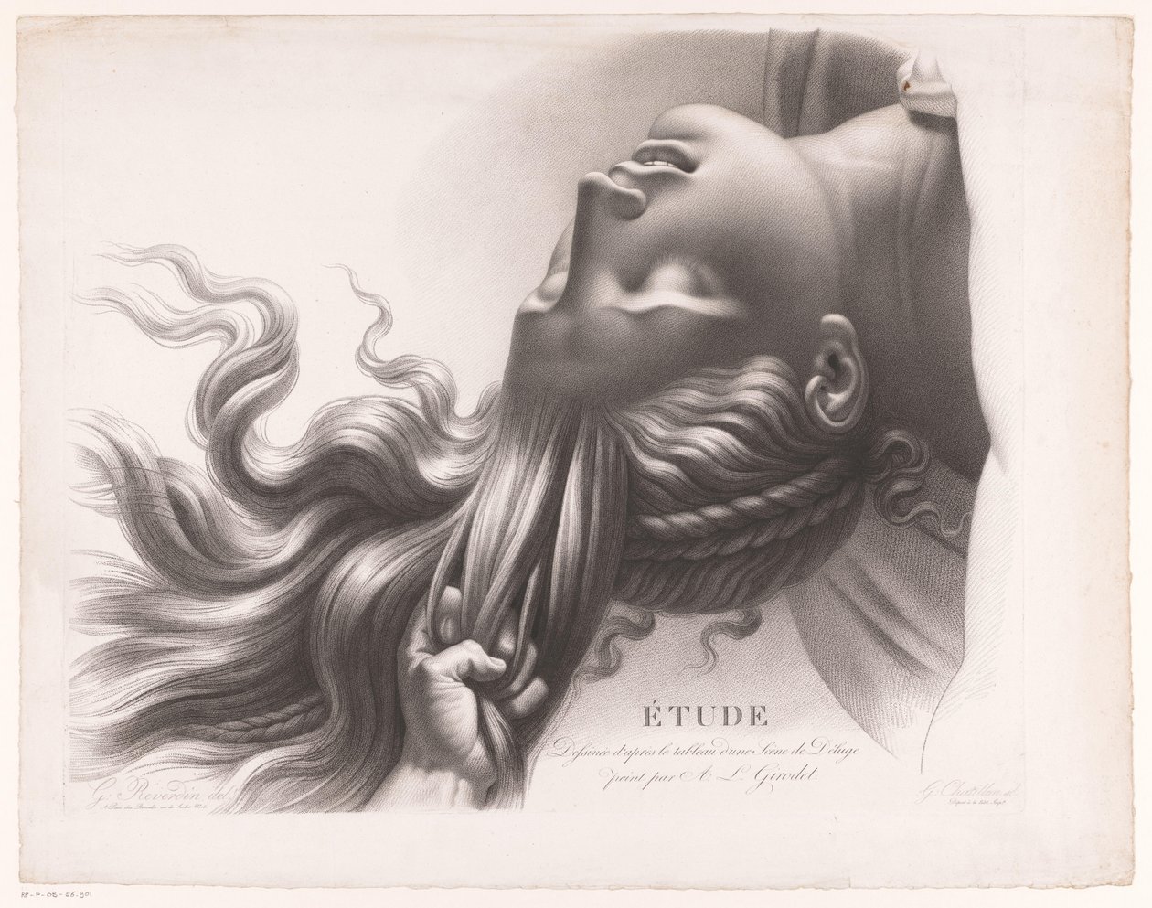 Kopf einer jungen Frau, die an den Haaren gezogen wird von Henri Guillaume Chatillon