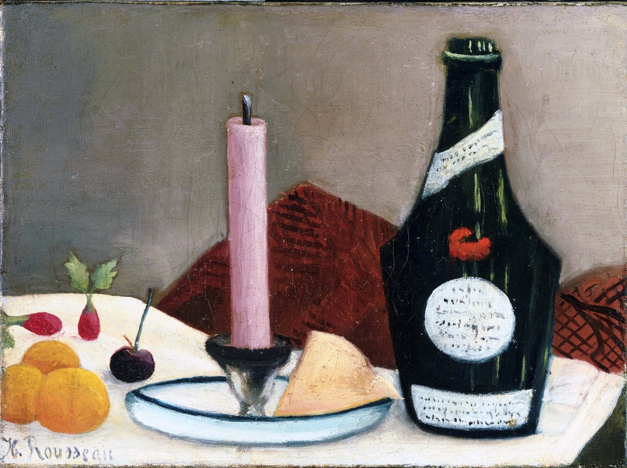 ""Stillleben mit rosa Kerze"" Gemälde von Henri Rousseau, genannt der Zöllner (1844-1910) 1909 The Phillips Collection, Washington, D.C. von Henri J.F. Rousseau