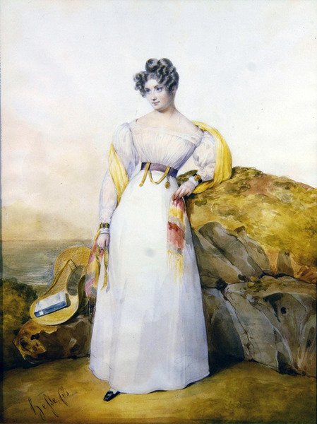 Porträt einer Dame in einer Landschaft von Henri Joseph Hesse