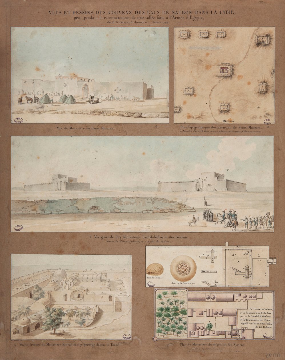 Sechs Ansichten und Zeichnungen des Lake Natron in Libyen, gemacht während der Erkundungsmission der ägyptischen Armee unter der Leitung von General Andreossy, 1799 von Pierre Joseph Redouté