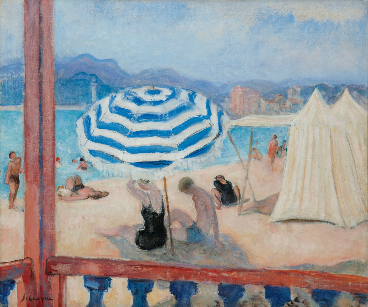 Cannes, Blauer Sonnenschirm und Zelte von Henri Lebasque