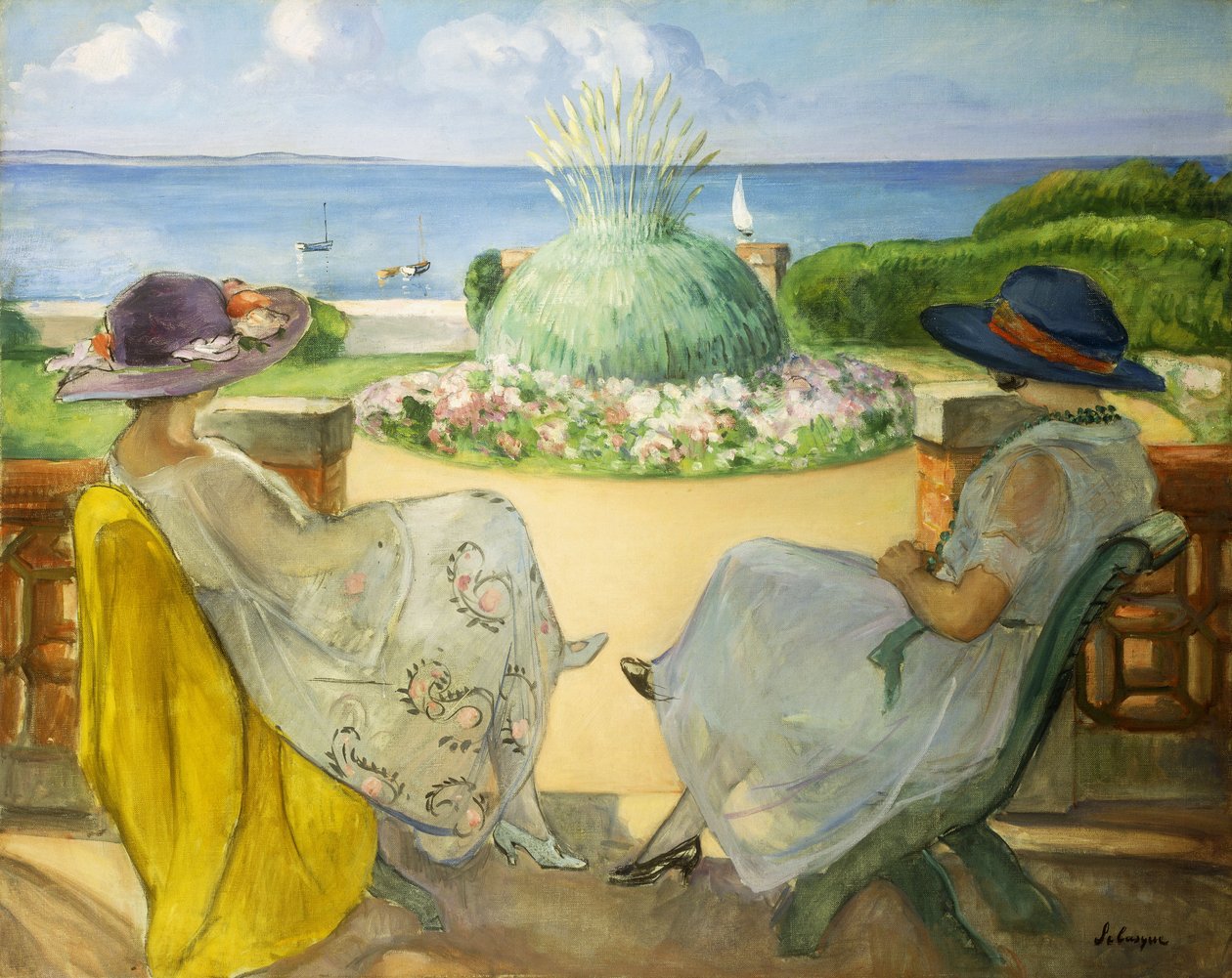 Zwei junge Frauen auf einer Terrasse am Meer, 1922 von Henri Lebasque