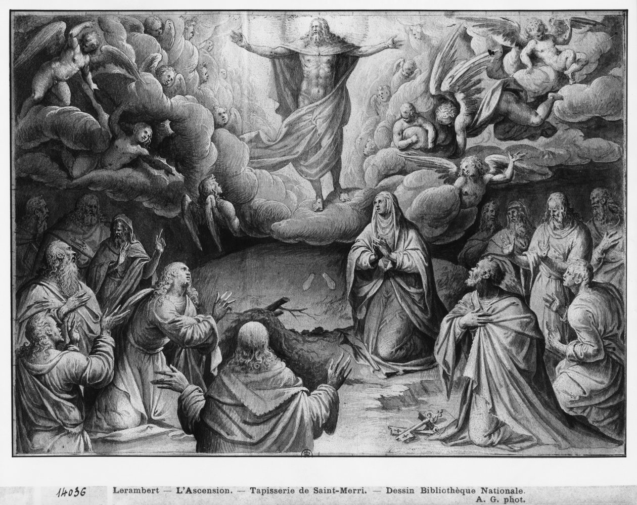 Leben Christi, Himmelfahrt, vorbereitende Studie für den Wandteppichentwurf für die Kirche Saint-Merri in Paris, um 1585-90 von Henri Lerambert