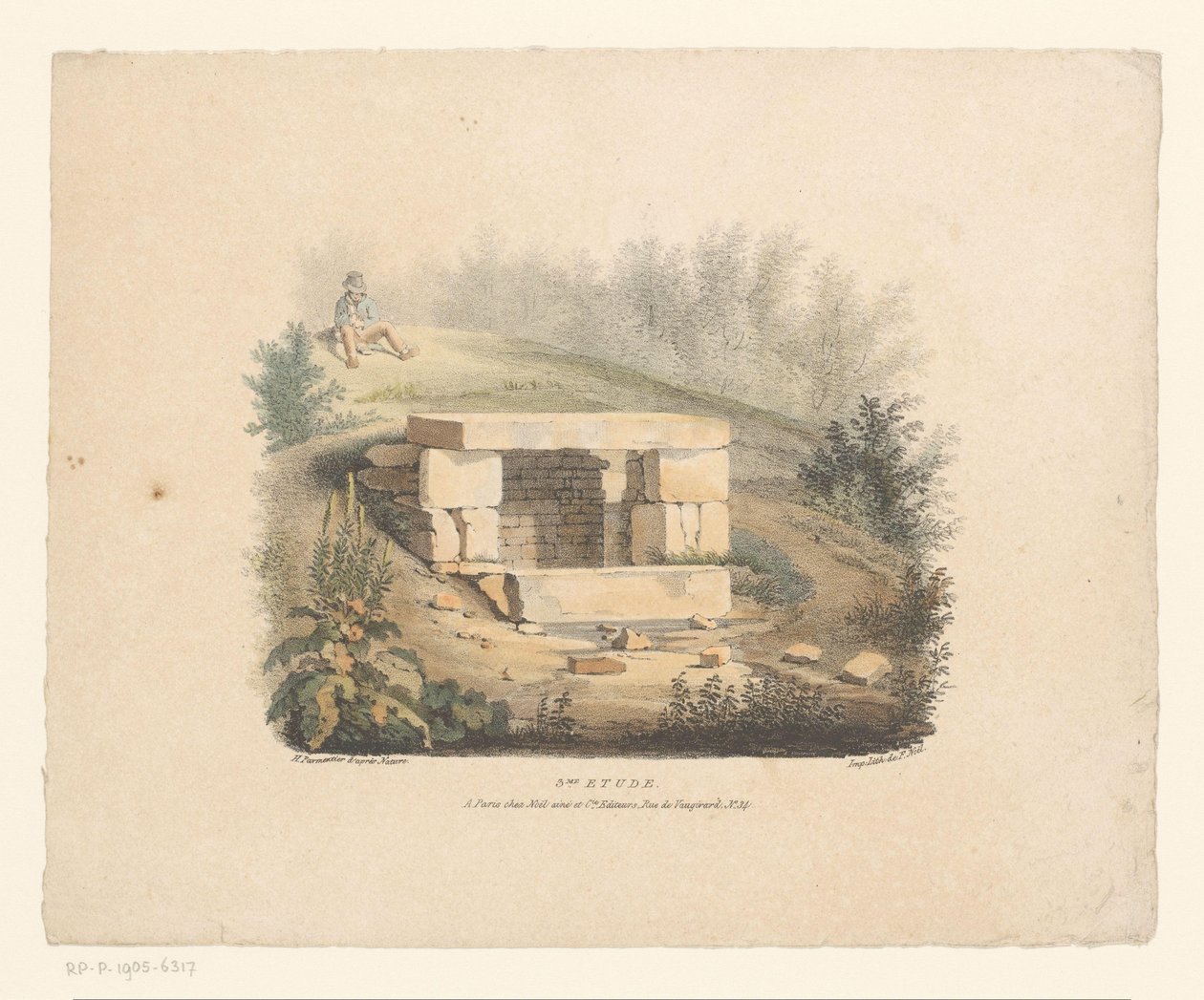 Landschaft mit Steinhaufen und sitzendem Mann von Henri Marie Parmentier