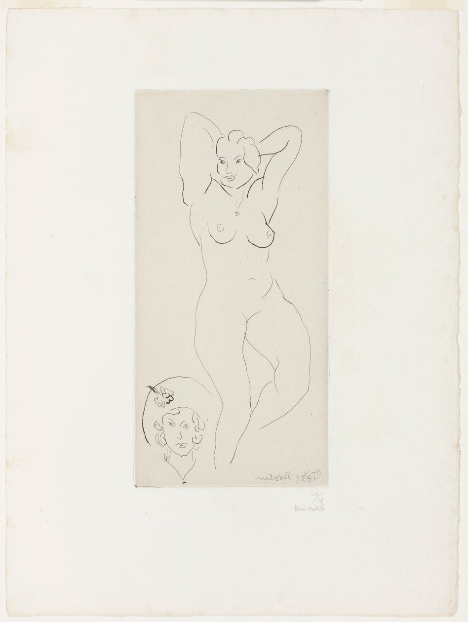 Weiblicher Akt mit erhobenen Armen und Kopf einer Frau von Henri Matisse