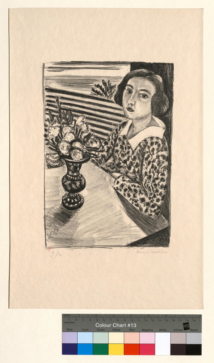 Sitzendes junges Mädchen mit Blumenstrauß von Henri Matisse