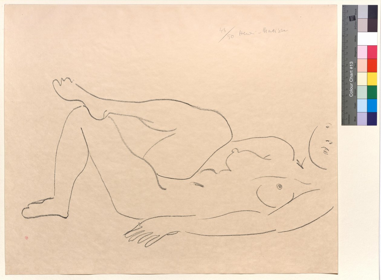 Liegender Akt mit unvollständigem Gesicht: Bein-Studie von Henri Matisse