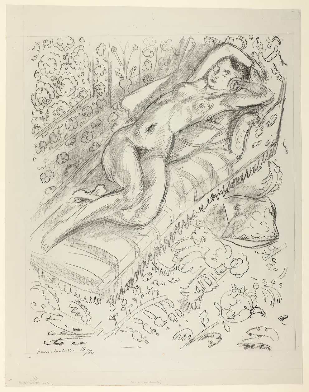 Nackte, die auf einer Chaiselongue mit Mashrabiya-Hintergrund ruht von Henri Matisse